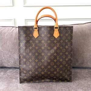 Authentic Louis Vuitton Monogram Sac Plat Tote Bag LV M51140 brown